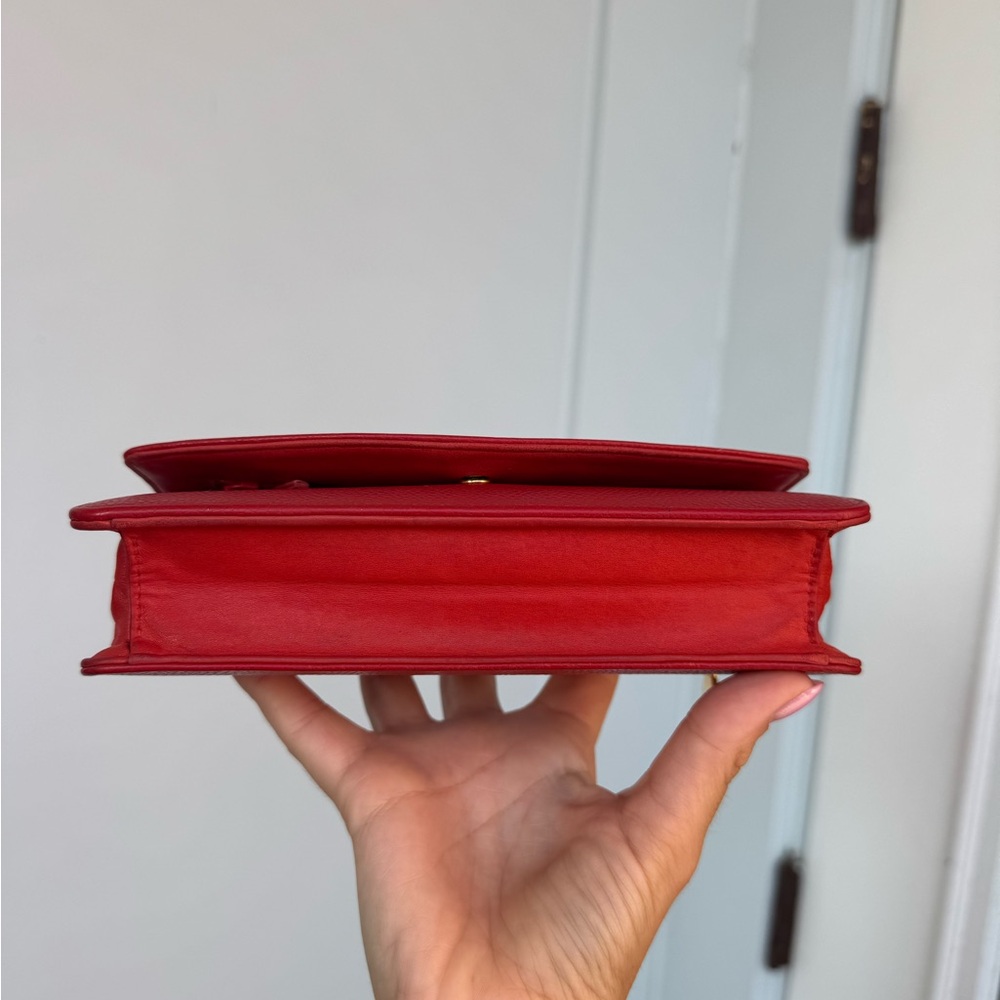 Vintage Chanel Red Caviar Leather Clutch Authentic, with Aftermarket Chain - Picture 10 of 14